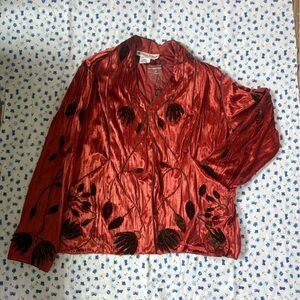 Elegant Red Velvet Blazer with Floral Design